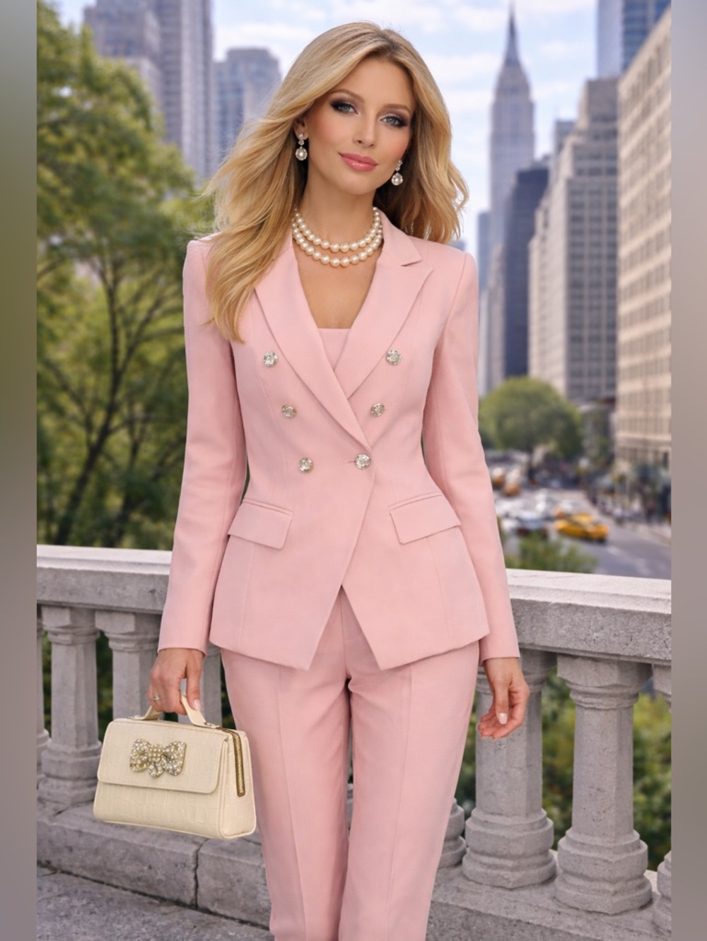 White House Black Market Ballerina Pink Double-Breasted Blazer